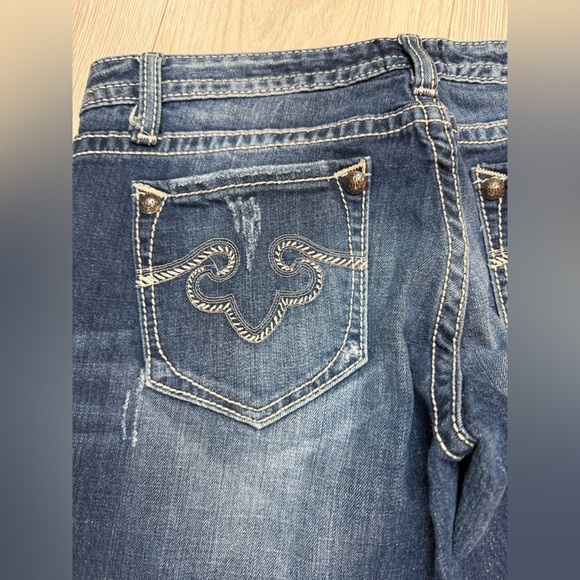Rerock For Express Womens Boot Cut Medium Wash Y2K Thick Stitch Blue Jeans Sz 8L - Picture 10 of 11
